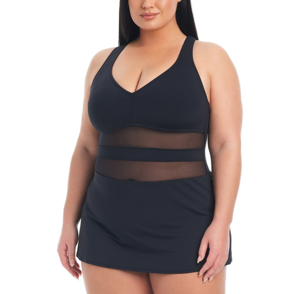 Bleu by Rod Beattie Don't Mesh with Me Skirted Swimsuit Black Plus Size 16W - Picture 1 of 2
